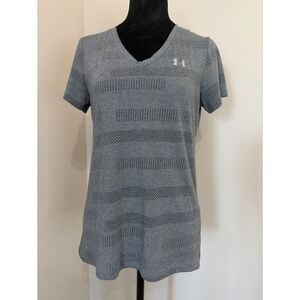 Under Armour HeatGear Womens Small Gray V-Neck Short Sleeve Athletic Shirt Loose